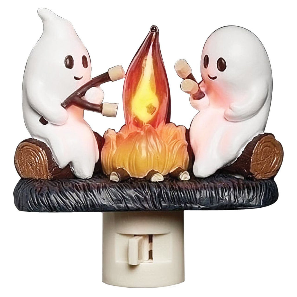 Veilleuse décorative Halloween : fantômes autour d'un feu de camp, vue sur fond blanc
