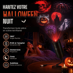 Projecteur Halloween USB projetant des motifs d'araignée, fantôme et crâne dans une chambre